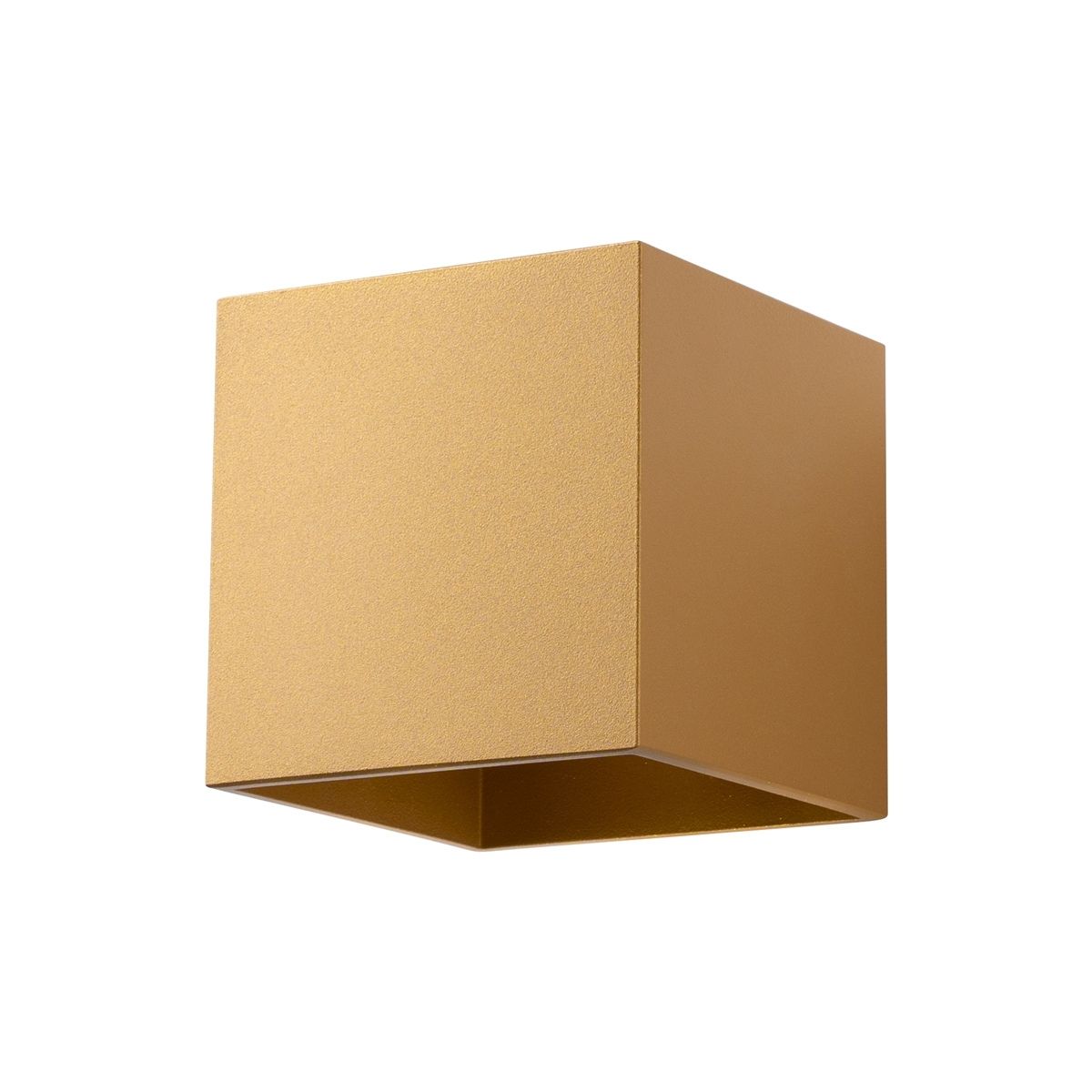 Gold cube wall light shown off against a plain white background