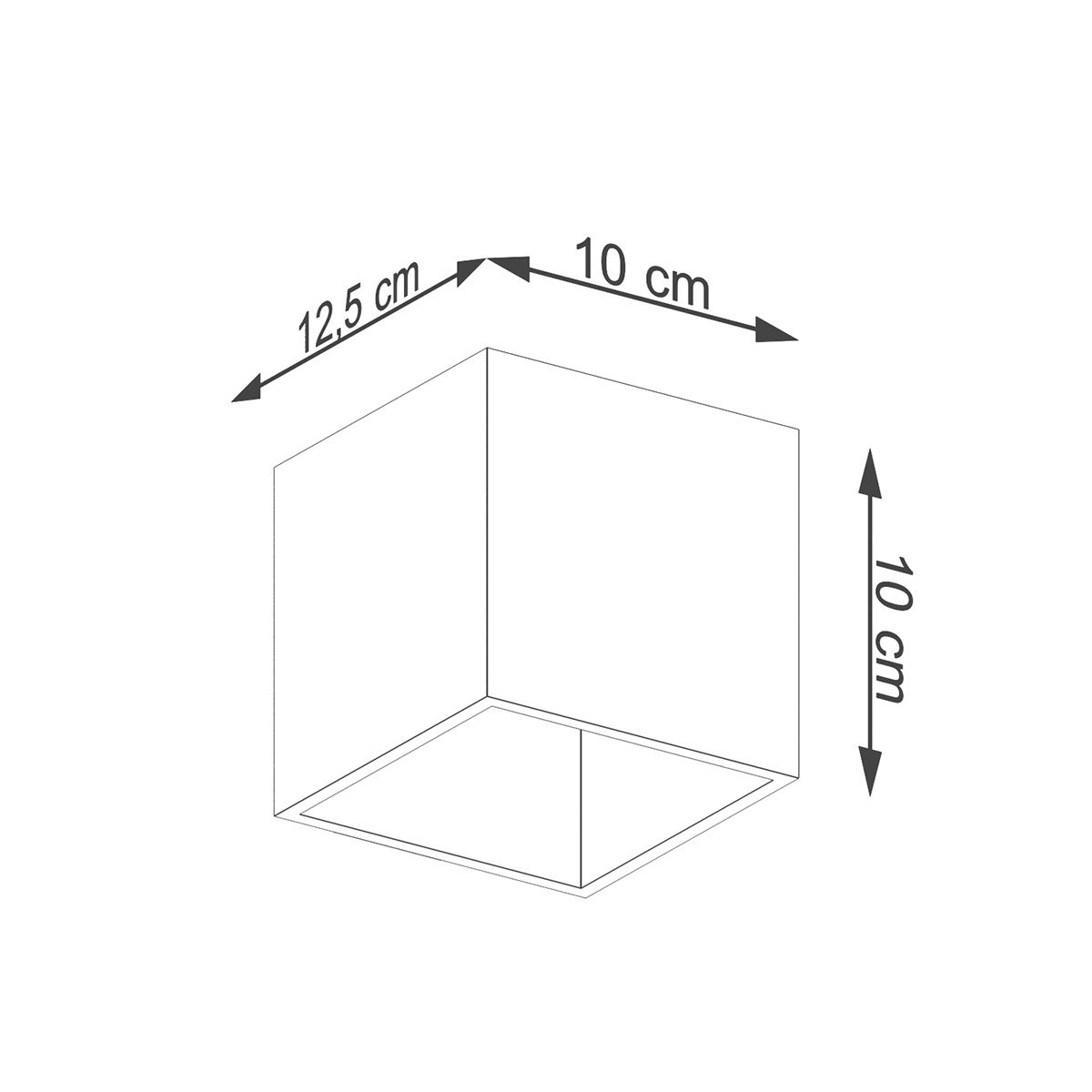 Line drawing of the gold cube wall light with 12.5, 10 and 10 cm dimensions