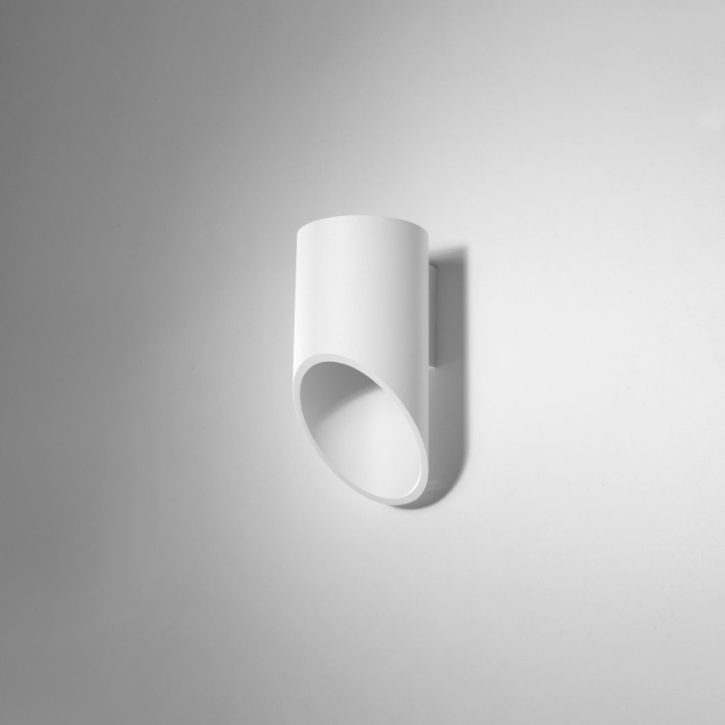 White angled cylinder wall light with a diagonal cut opening