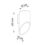 Dimension diagram of an angled cylinder wall light showing 12cm 20cm and 10cm