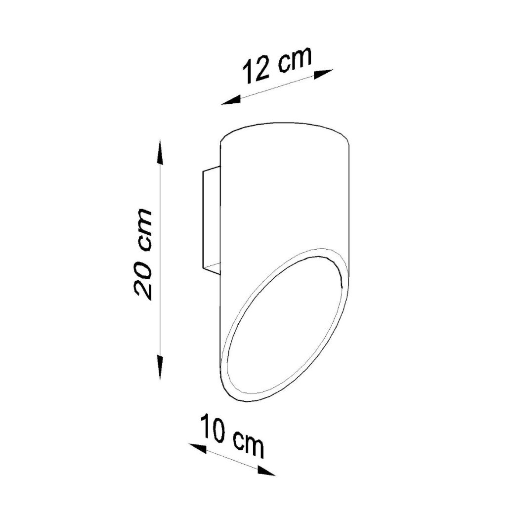 Dimension diagram of an angled cylinder wall light showing 12cm 20cm and 10cm