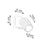 Dimension diagram of an adjustable spotlight wall light with 8 10 and 6.5cm marks