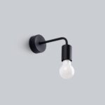 Minimalist black wall light with an exposed hanging bulb