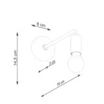 Dimension diagram of the wall light showing 8, 3, 14.5 and 19 cm measurements