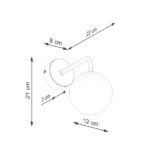 Dimensions diagram of the globe wall light with a 22cm arm and a 12cm globe