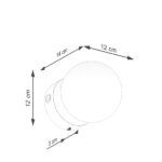 Dimensioned sketch of the glass ball wall light, 14 by 12 by 12 cm