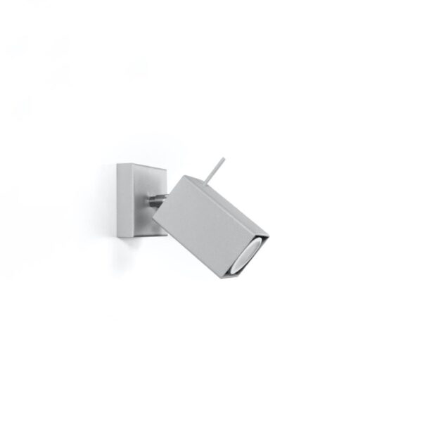 Grey square adjustable spotlight wall light angled to the side
