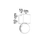 Dimensions diagram of the 10x10cm wood cube ceiling light with a round bulb
