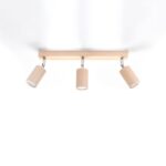 Three light wooden ceiling spotlight bar with adjustable cylindrical heads