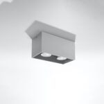 Rectangular grey aluminium ceiling light with two round lenses