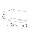 Dimensioned sketch of the rectangular double-bulb ceiling light, 20 by 10 by 10 cm