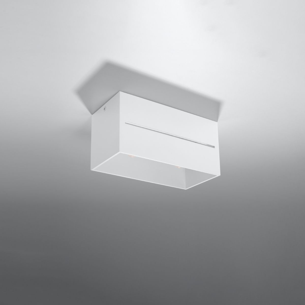Rectangular white ceiling light with a slim diagonal seam across the top