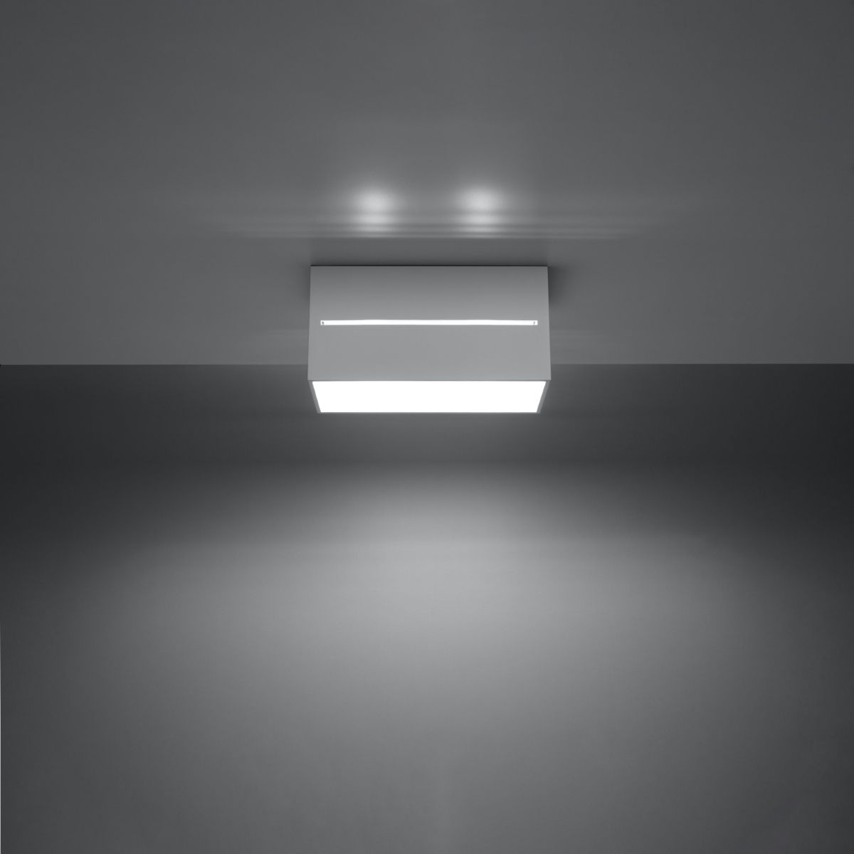 White rectangular ceiling light lit with a bright glowing strip
