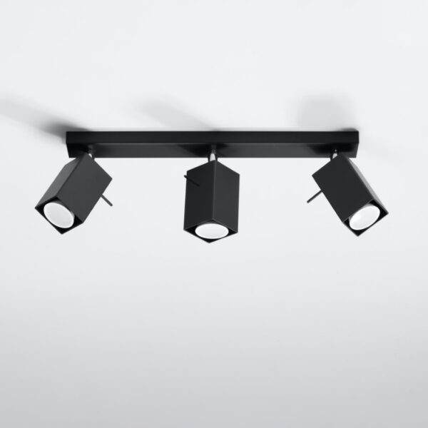 Black ceiling light bar with three adjustable cube spotlight heads