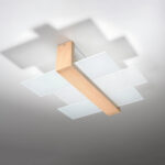 Light wood ceiling light with layered square glass panels