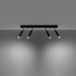 Four spot black LED ceiling light bar angled downward