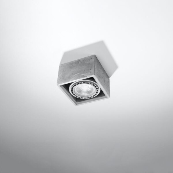 Square raw concrete ceiling spotlight with an adjustable round lens