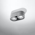 Grey concrete ceiling light with two round metal spotlight heads