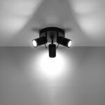 Black round ceiling light with three adjustable spotlights