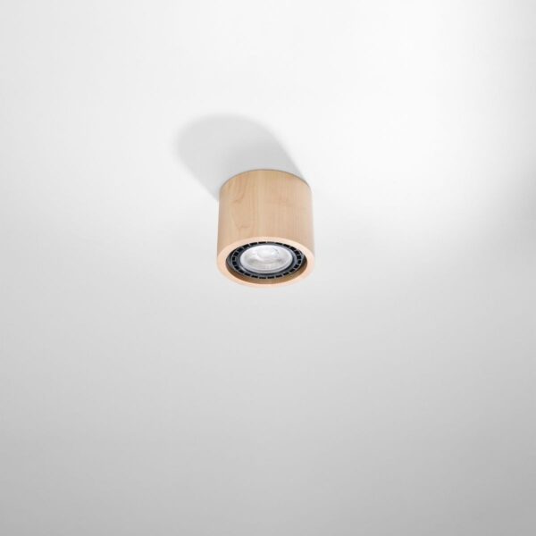Wood cylindrical ceiling spotlight with a black inner ring