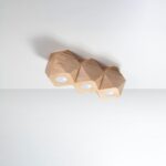 Natural wood ceiling light with three hexagonal spotlight facets