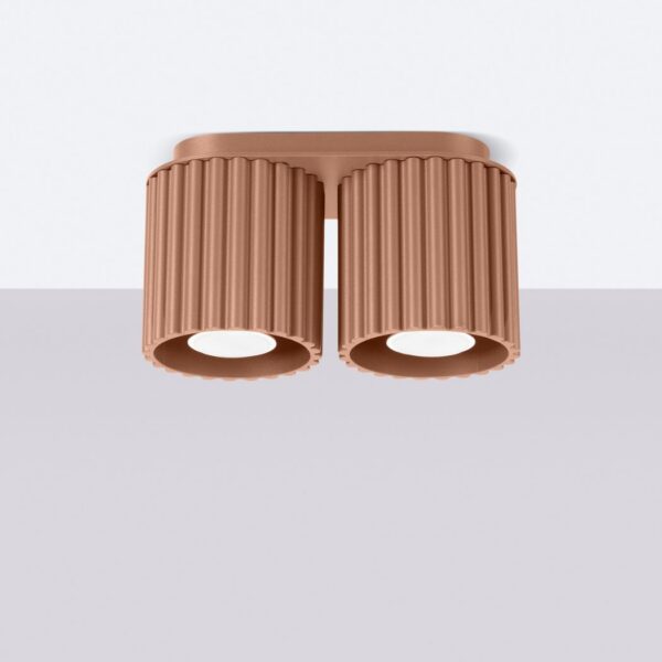 Terracotta ceiling light with two ribbed cylindrical spotlights