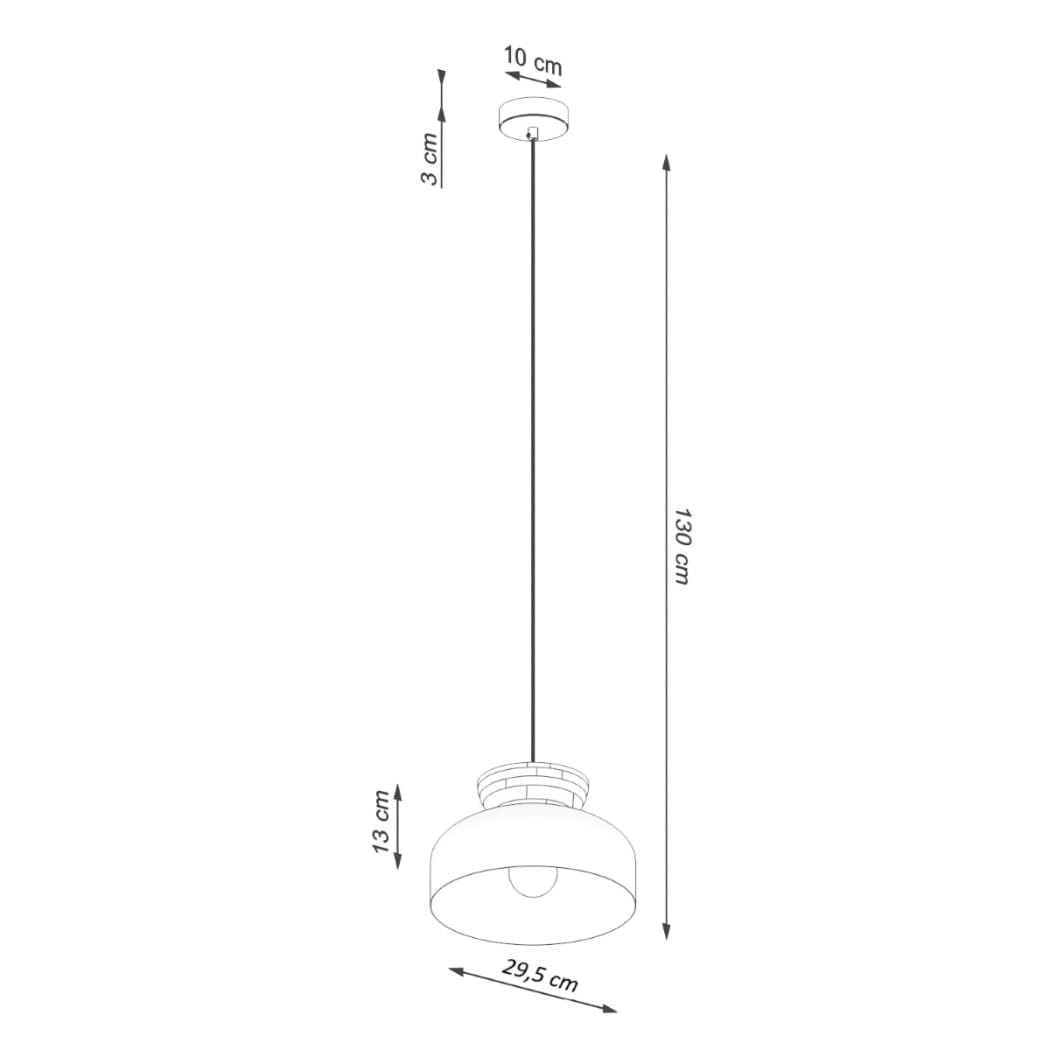 Dimensions diagram of the dome pendant light with height and width marked