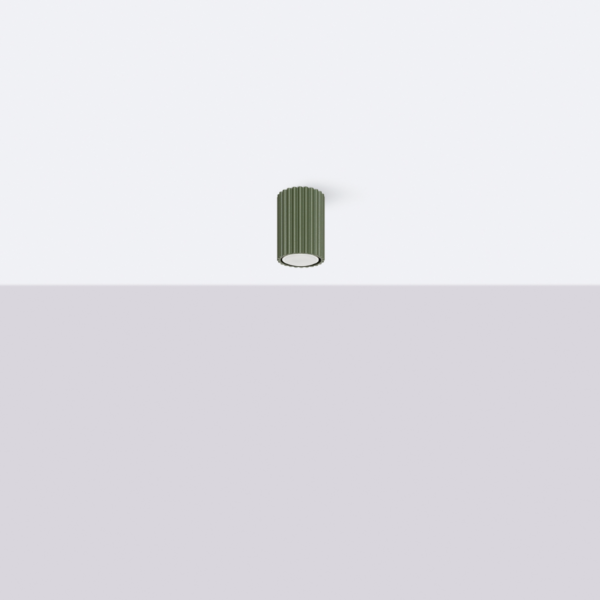 Small green ribbed cylindrical ceiling spotlight