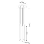 Dimensions diagram of the hanging tube lamp with a total drop of 110 cm
