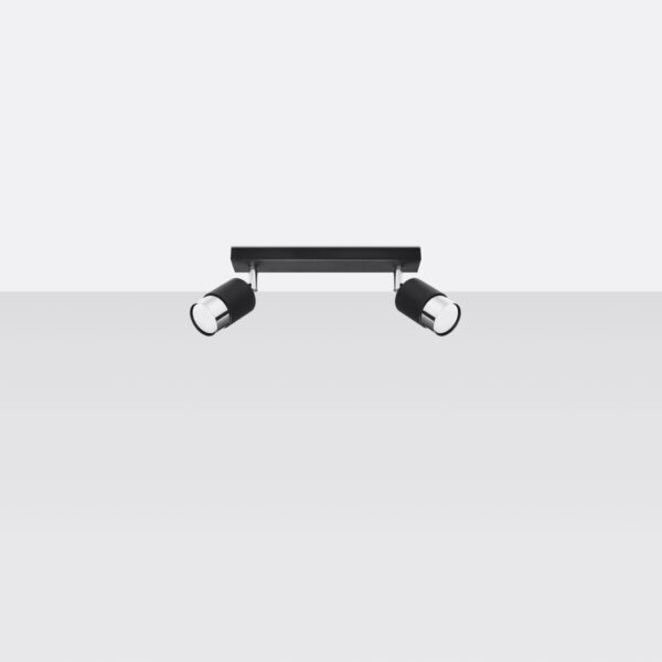 Black ceiling spotlight bar with two adjustable heads
