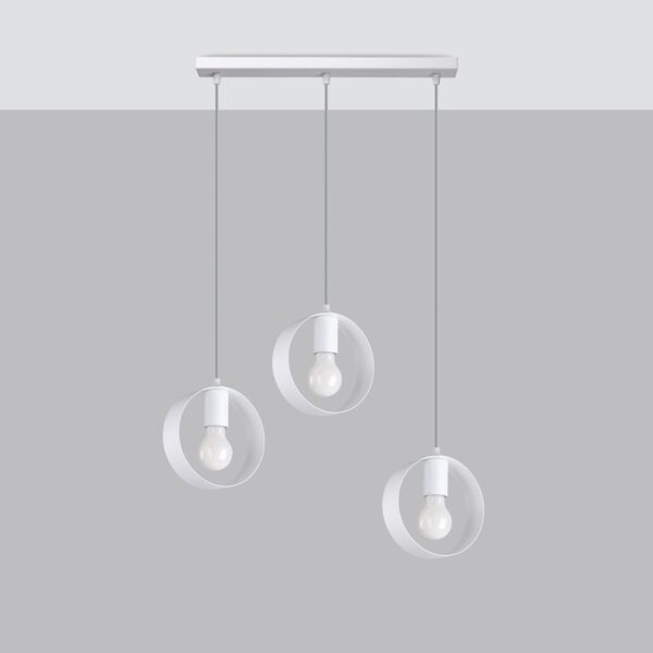 Three clear glass globe pendant lights with visible bulbs