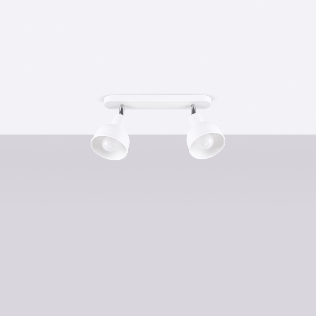 White ceiling light with two adjustable cylindrical spotlights on a bar
