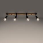Four spotlight ceiling bar lamp with wood and metal finish