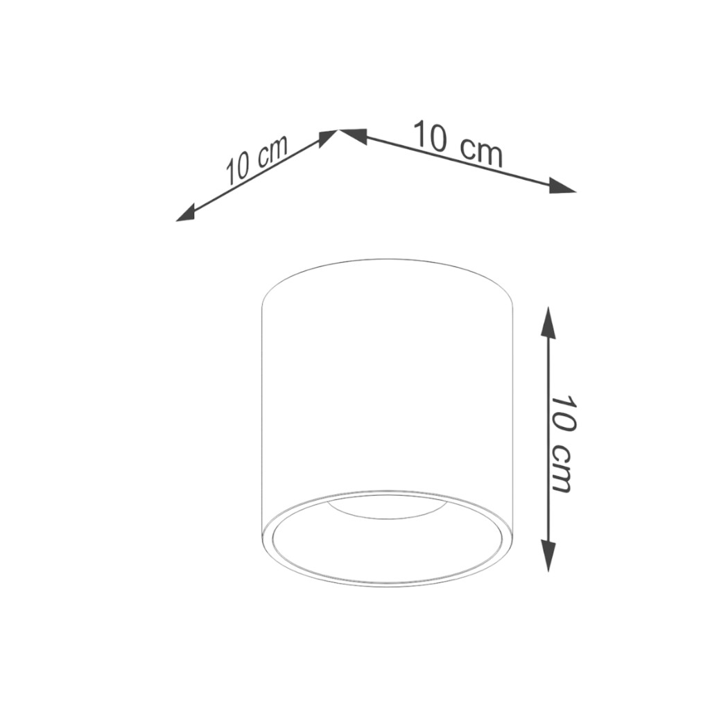 Technical drawing of the cylindrical spotlight showing 10 centimetre dimensions