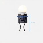 Black wall light with a round opal glass globe on curved leg-like arms, dimensioned diagram