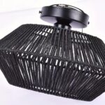 Close-up of the black woven rope drum ceiling light fixture