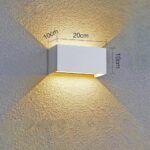 White rectangular outdoor LED wall light with dimensions of 20cm, 10cm and 10cm
