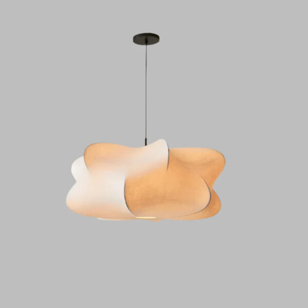 Organic cloud shaped pendant light in white and beige textured fabric