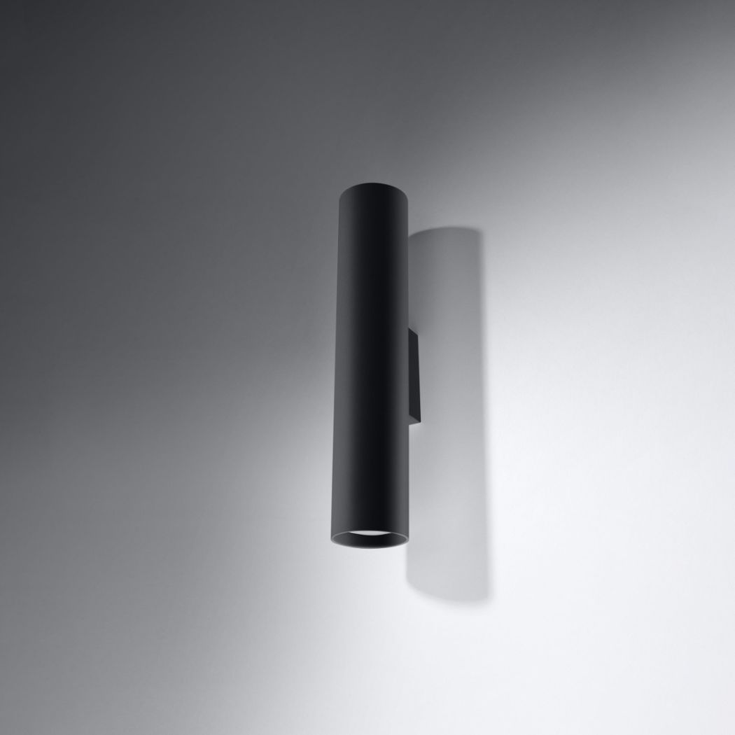 Black steel tube wall light with light cast up and down