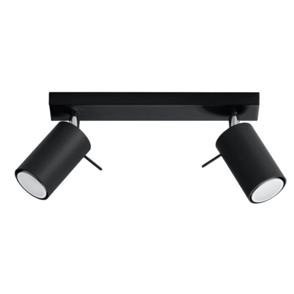 Black ceiling light bar with two adjustable cylindrical spotlights
