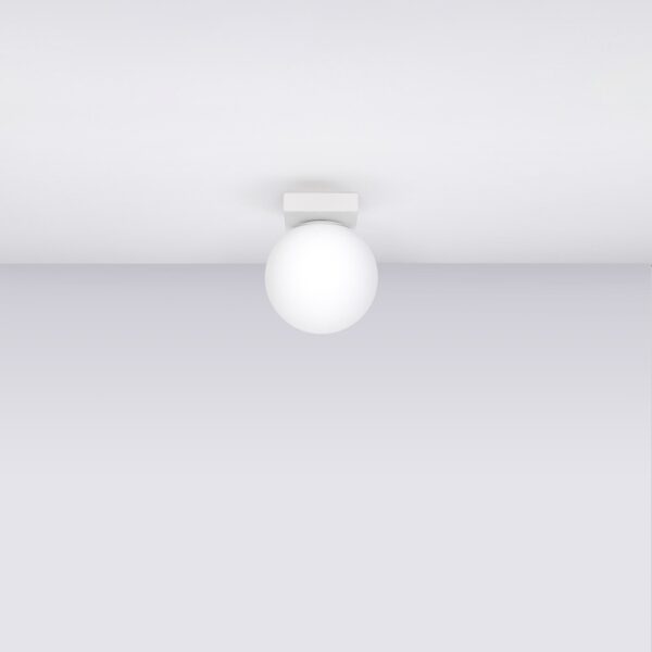 Small ceiling light with a white glass globe and minimal mount