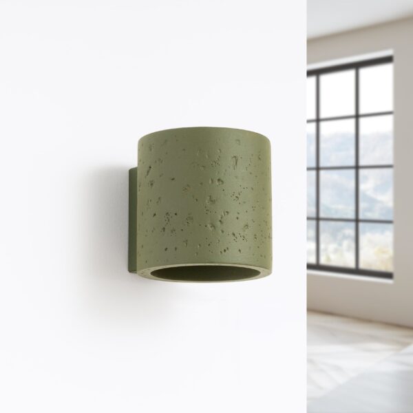 Modern concrete wall lamp in beige or green Green concrete cylindrical wall light casting light downward