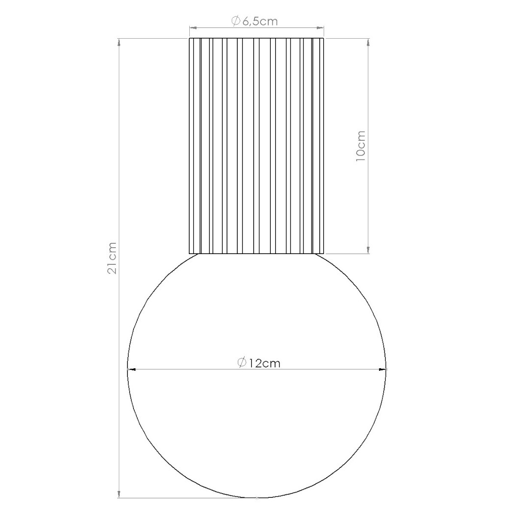 Dimensions diagram of the globe light showing a 12cm diameter and 21cm total height