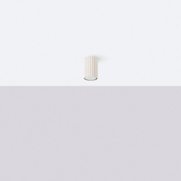 Small fluted cylindrical ceiling spotlight in cream