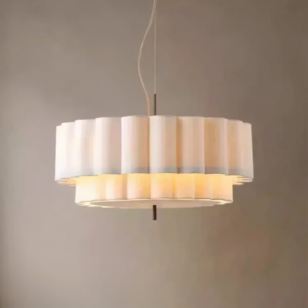 Japanese Japandi style organic-shaped pendant light White organic curved pendant light with a round glass ball light source