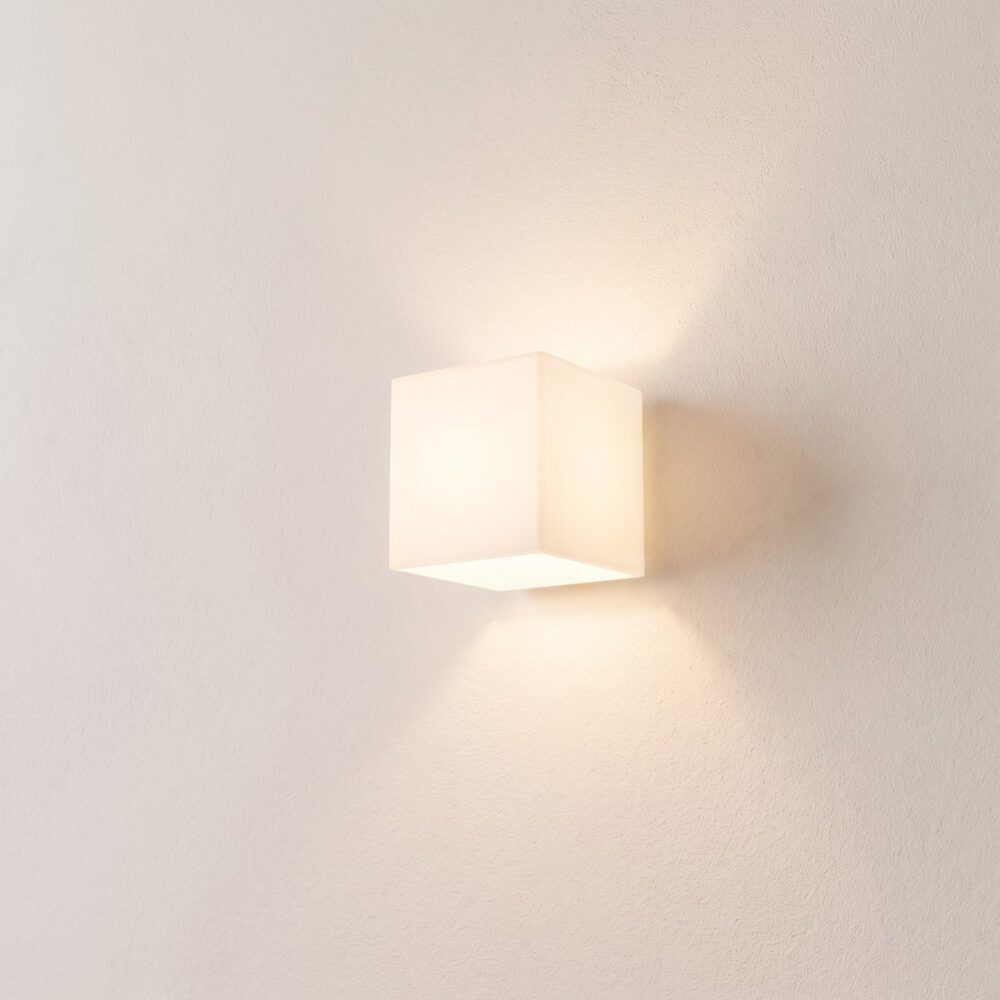 White glass cube wall light