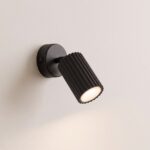 Black ribbed adjustable spotlight wall light with switch