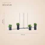 Black frame pendant light with 4 planters and spotlights