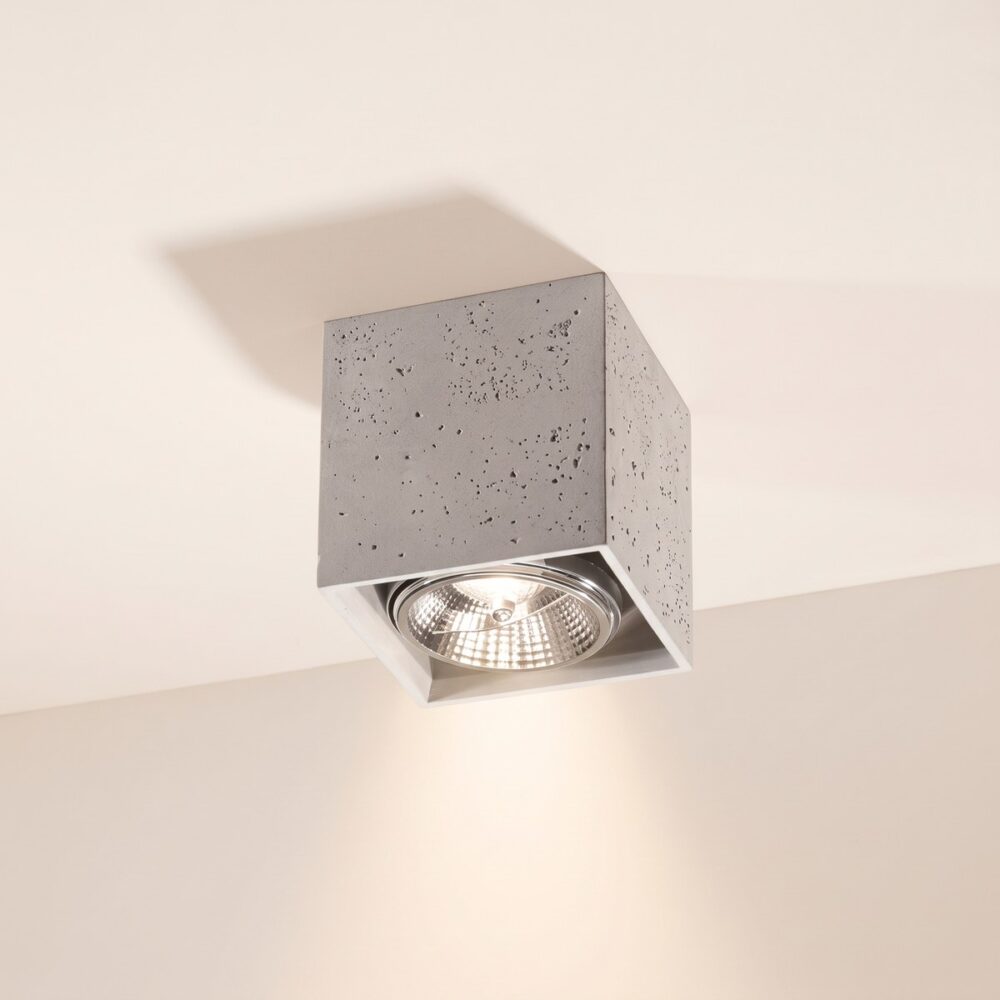 Raw grey concrete cube ceiling spotlight