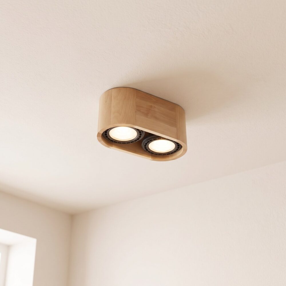 Natural wood twin spot ceiling light